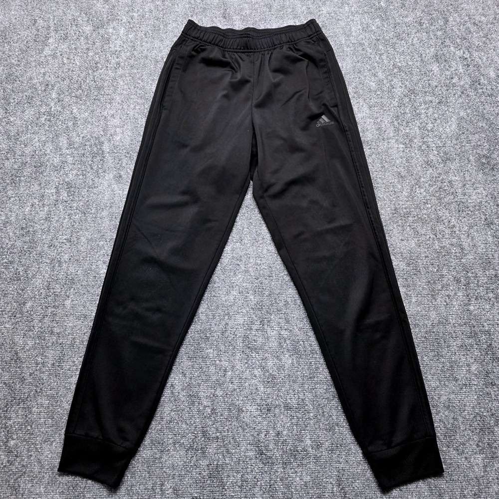 Adidas Soccer Training Pants Mens Small Black 3 Striped Tapered Track Joggers